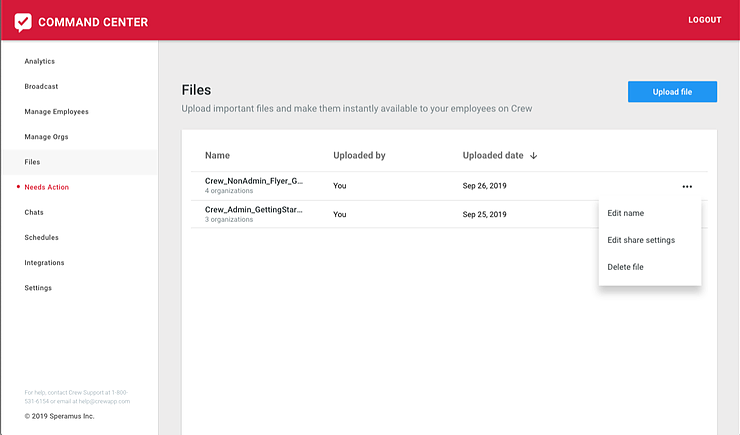 Share and save more with enterprise files in Crew Command Center